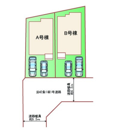 「地震に強い家」「南間口」大久保町西島　全２棟B号棟の区画図