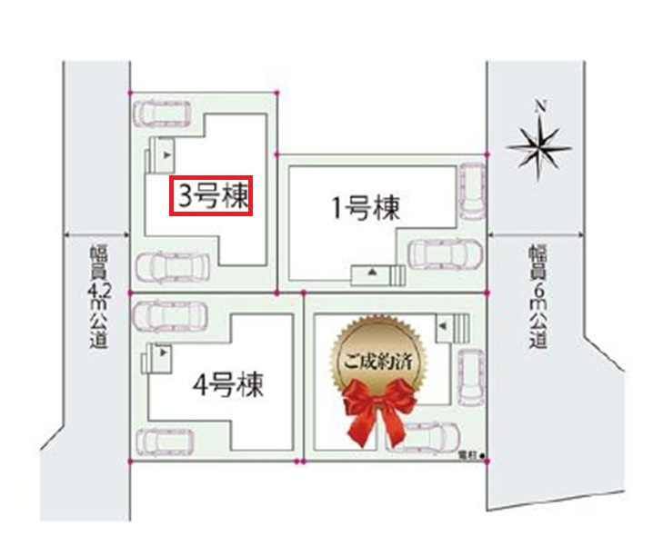 所沢市北秋津・全4棟　新築一戸建　3号棟　～全館空調搭載～の区画図|【全4棟・3号棟】駐車2台可能です。(車種制限あり)