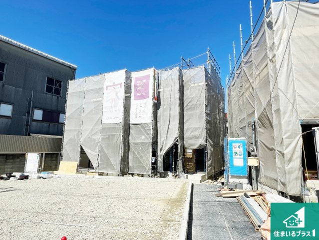 明石市大久保町江井島　新築一戸建ての外観|周辺は落ち着いた街並みの住宅地！子育てがしやすい住環境です！まだ未完成ですが、現地でしかわからない事もございます。是非一度ご覧ください。