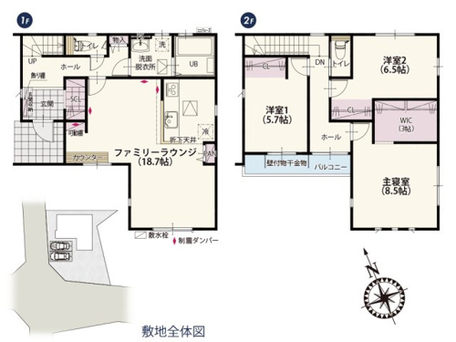 【間取り】 | 全居室二面採光で風通しもよく空気の入れ替えもラクラクです。LDKはリビングとダイニングの空間を分けることでメリハリのある生活ができます。