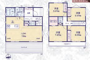 茅ヶ崎市東海岸南6丁目　新築戸建　全３棟の間取り|南向き　４LDK