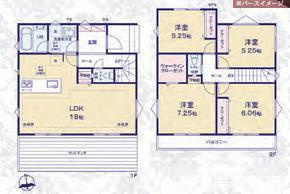 茅ヶ崎市東海岸南6丁目　新築戸建　全３棟の間取り|南向き　４LDK