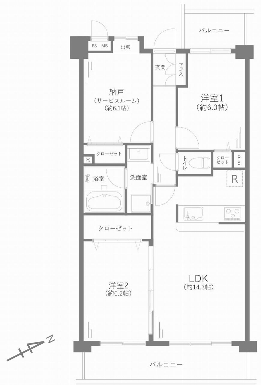 ライオンズガーデン大泉学園第2の間取り|２SLDK 専有面積67.16m2 バルコニー面積8.9m2