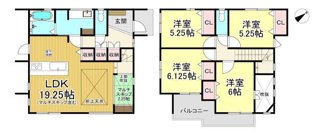 知多市つつじが丘3丁目　全2棟　1号棟の間取り|1号棟　4LDK+マルチスキップ☆