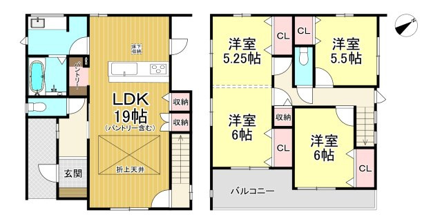 知多市つつじが丘3丁目　全2棟　2号棟の間取り|2号棟　3LDK+パントリー☆