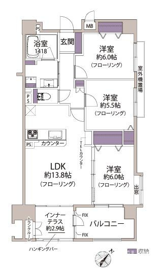 グレイス湘南茅ヶ崎の間取り|南東向き　３LDK
