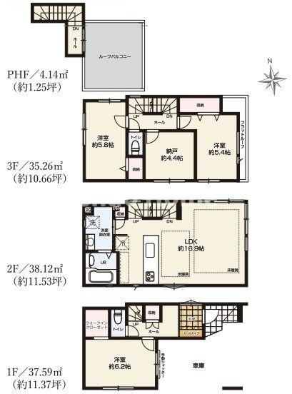 江東区東砂4丁目新築分譲住宅の間取り|【1号棟間取り】4LDK・ウォークインクローゼット・ルーフバルコニー・カースペース