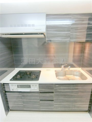 B CITY APARTMENT TOKYO SOUTH(ビーシティアパートメントトーキョーサウスのキッチン|3口グリル付システムキッチン