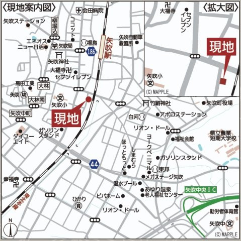 矢吹町中町第２　　　１号棟　　　矢吹小学校、矢吹中学区の地図|案内図