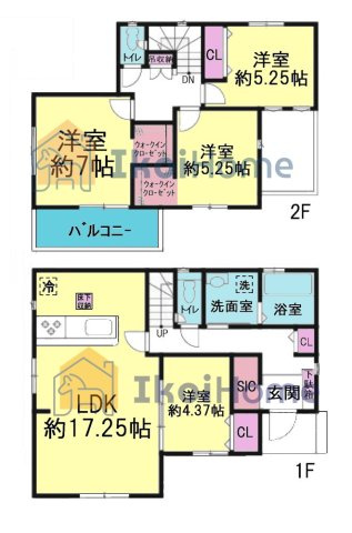 明石市大久保町江井島　新築戸建の間取り|4LDK+SIC+2WICで収納豊富なお家！人気の間取りです！リビング17.25帖！浴室乾燥機完備！