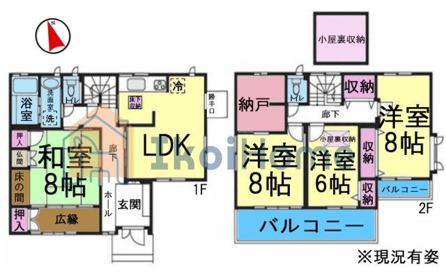 明石市別所町　中古戸建の間取り|４LDK＋納戸の人気の間取りです！小屋裏収納もついた収納豊富な設計です！和室洋室ございます！