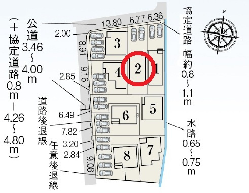 豊田市畝部西町　新築分譲住宅　全8棟　2号棟の区画図