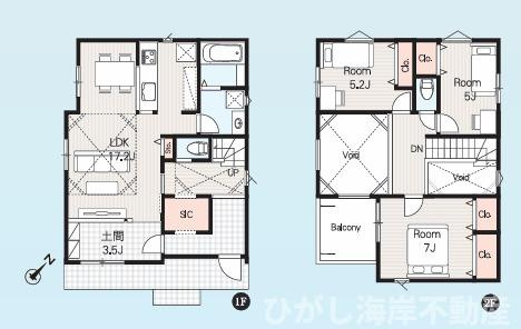藤沢市辻堂東海岸１丁目　新築戸建　全２棟の間取り|南向き　３LDK