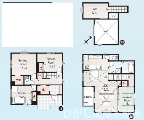 藤沢市辻堂東海岸１丁目　新築戸建　全２棟の間取り|南向き　1LDK+2S