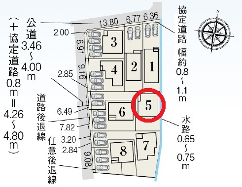 豊田市畝部西町　新築分譲住宅　全8棟　5号棟の区画図
