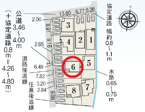 豊田市畝部西町　新築分譲住宅　全8棟　6号棟の区画図
