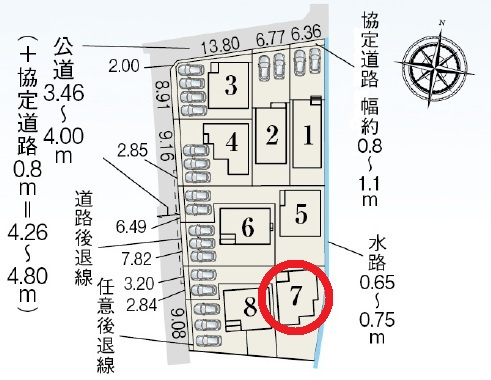 豊田市畝部西町　新築分譲住宅　全8棟　7号棟の区画図