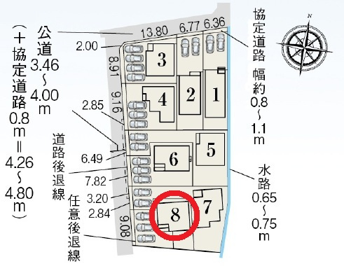 豊田市畝部西町　新築分譲住宅　全8棟　8号棟の区画図