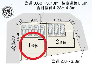 豊田市本町　新築分譲住宅　全2棟　1号棟の区画図