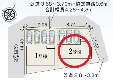 豊田市本町　新築分譲住宅　全2棟　2号棟の区画図