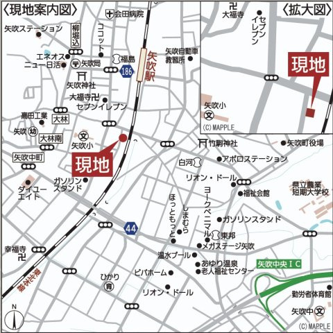 新築戸建・新築建売　矢吹町中町第2　矢吹小・矢吹中の地図|現地案内図