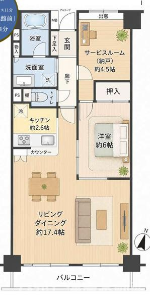 ダイアパレス湘南虹ヶ浜オーシャンビュー　の間取り|東向き　３LDK