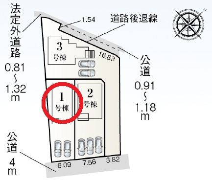豊田市荒井町寿田　新築分譲住宅　全3棟　1号棟の区画図