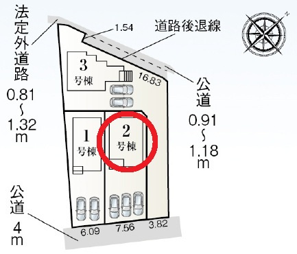豊田市荒井町寿田　新築分譲住宅　全3棟　2号棟の区画図