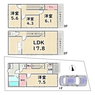 【間取り】 | 右京区太秦朱雀町 | 《2号地》価格：4498万円　延床面積：104.54平米　第R08確認建築IPEC00182号