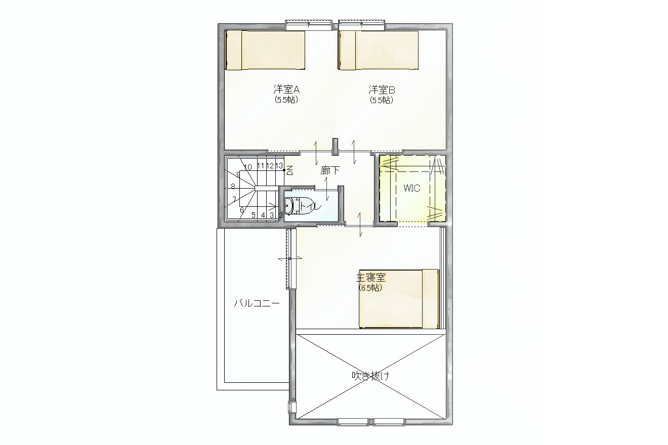 枚方市西田宮2階建て【ニモア-Nimore】の間取り|大容量のウォークイン収納を随所に配置。収納容量が十分だから、物が増えてもすっきりと暮らせます