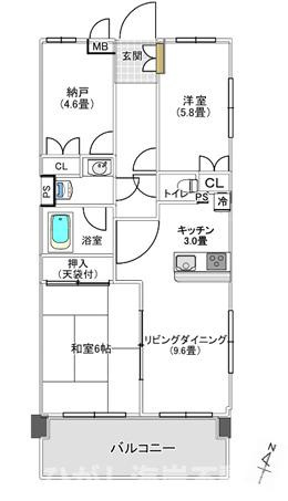 マイキャッスル平塚IIIの間取り|南向き　２SLDK