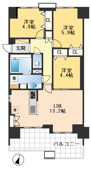豊中野畑団地　2号棟の間取り