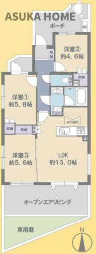 クランシティ横濱テラッツァの間取り|プライベートガーデンとオープンエアリビング付きの南向きのお部屋です。