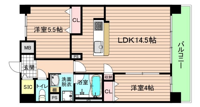 大阪市城東区成育２丁目の賃貸マンションの間取り