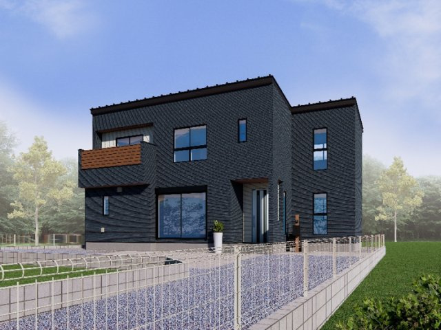 新築　前橋市川原町　1号棟の外観パース|ポストと一体型のTVモニターホンでセキュリティ安心！嬉しい宅配ボックス付き♪