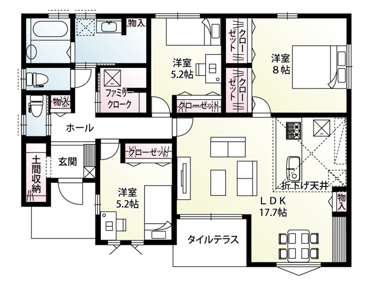 新築　高崎市金古町 全11区画　11号棟の間取り|建物面積27.92坪　ファミリークローク付の間取り！！
