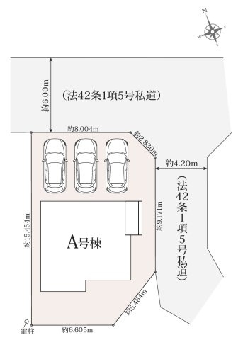 所沢市林3丁目・全1棟　新築一戸建　～長期優良住宅認定物件～の区画図|カースペース並列3台可能。