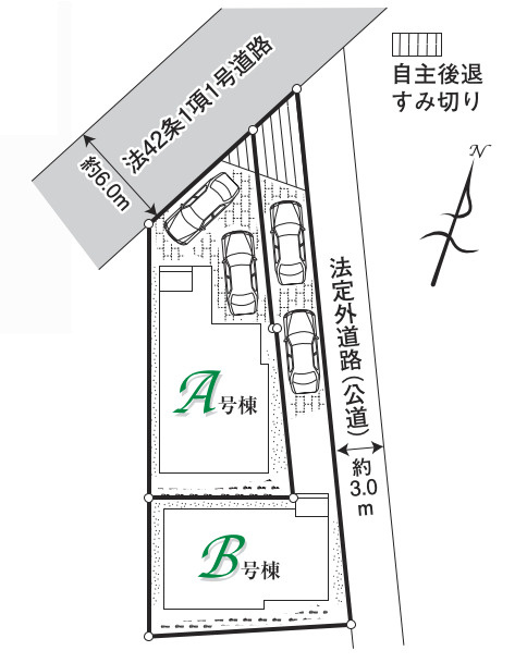 新築／ふじみ野市上ノ原　全2棟の区画図|駐車スペースあり！（車種による）