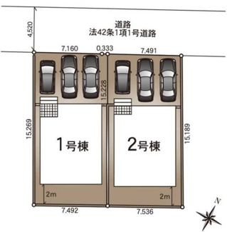 【区画図】 | 中央区光が丘3丁目  2号棟 第13 | 2号棟　北西側約4.5ｍ公道　駐車並列3台（車種によります）　敷地面積34.5坪