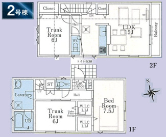 【間取り】 | 【仲介手数料無料！！】府中市小柳町5丁目　新築戸建て（全2棟）2号棟　4630万円 | 2号棟　建物面積／85.04㎡