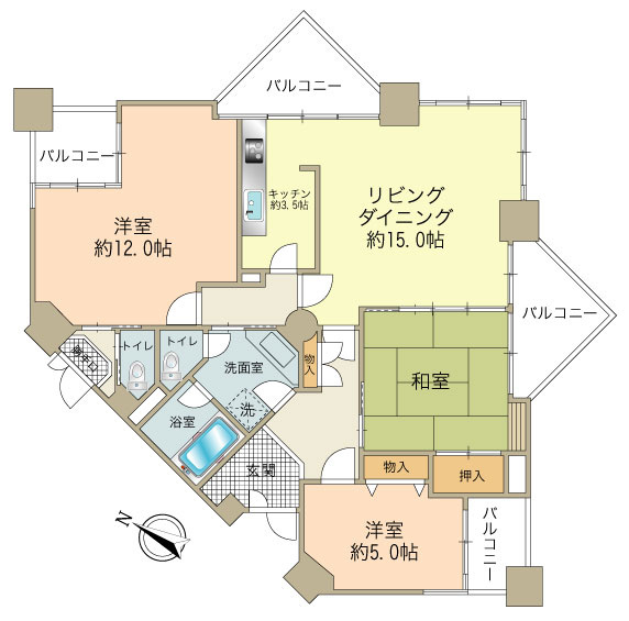 専有面積：約102.80㎡　間取：3LDKタイプ
トイレ2基タイプで対象不動産号棟内で、3室のみの珍しい間取となります♪