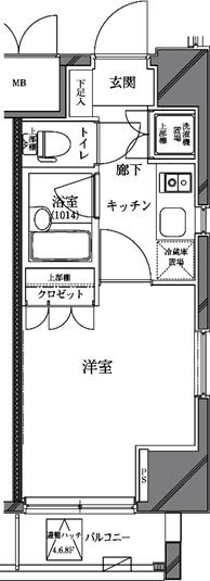セジョリ蒲田の間取り|北向きバルコニーですが、西側にも窓のある角部屋2面採光の1Kバストイレ別　