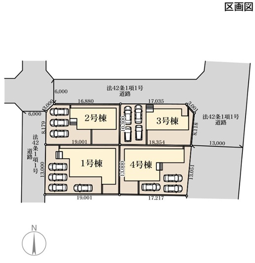 【Livele Garden】　結城郡八千代町菅谷　第２　全4邸の区画図|全棟配置図