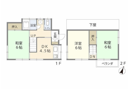 敷地面積19.5坪　売地　川越市笠幡のその他|間取図(古家) ３ＤＫ(和室６帖、和室６帖、洋室６帖、DK4.5帖）