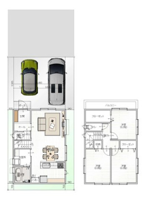 【参考プラン】 | 山科区西野大鳥井町　土地 | 【参考プラン図】LDK16.6帖、洋室6.0帖×2室、洋室5.2帖