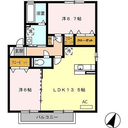ドエル古賀　B棟の間取り|使い勝手の良い間取りです♪