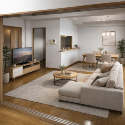 NHオランジュの居間・リビング|※CG画像によるバーチャルステージングです。
画像に付帯する家具家電は付きません。