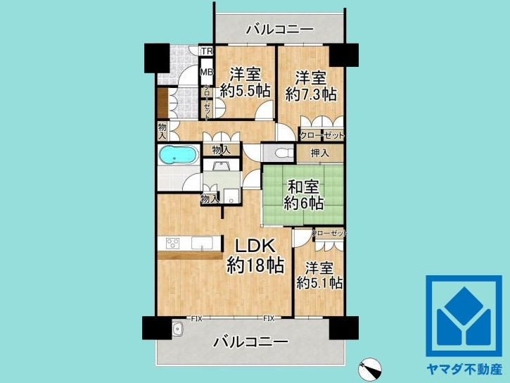 京阪東ローズタウン・ファインガーデンスクエアD棟の間取り