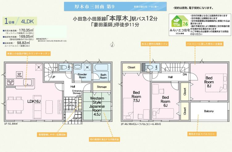 厚木市三田南1丁目新築戸建て　第9-1号棟の間取り|間取図「厚木市三田南1丁目新築戸建て　1号棟」