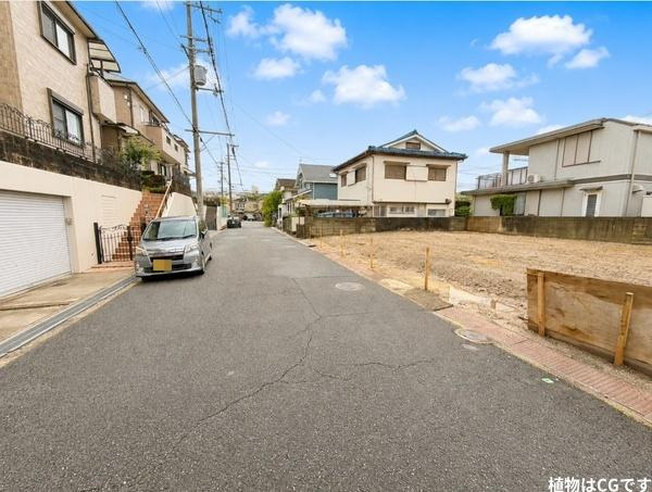 枚方市 長尾西町 ３丁目　２号地　建築条件なし　土地の前面道路含む現地写真